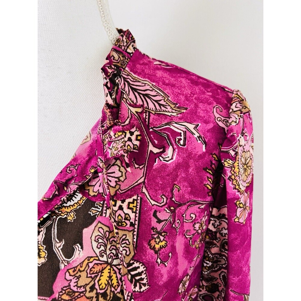 Wonderly Super Soft Fuchsia Floral Long Sleeve Ruffly Maxi Dress Tiered Sz Large - Picture 7 of 10